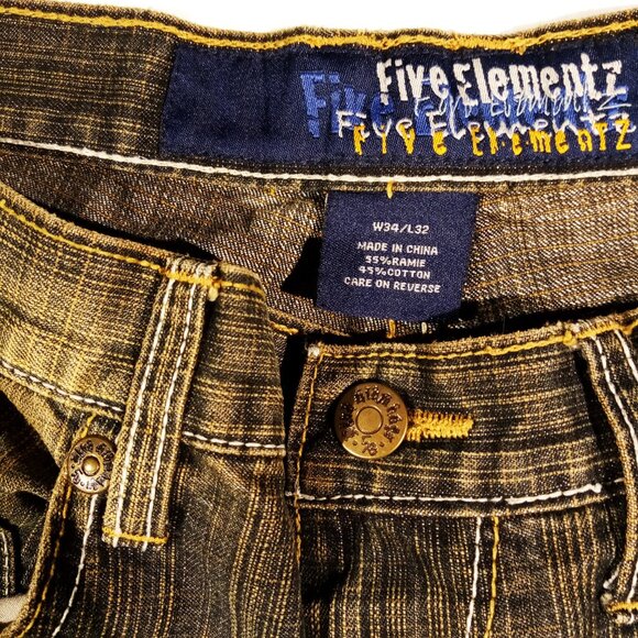 FIVE ELEMENTZ JEANS  34 x 30  Baggy  Blue/Gold Denim  Skater  Pkt Stitch Y2K EUC - Picture 12 of 12